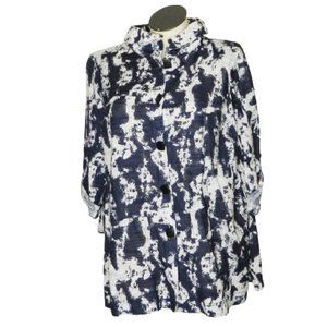 Ming Wang $300 L8435G KBT 52641 Navy & White Ruffled Collar Jacket Sz 0X NWT!